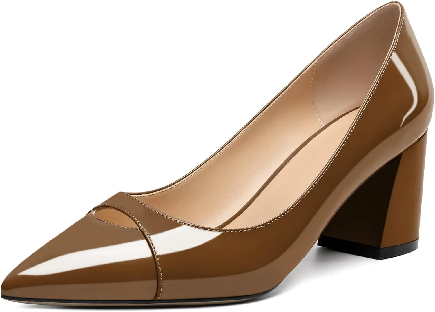 Zamikoo Women's Mid Block Heel Pumps, Pointed Toe Slip On Chunky Heels Ladies Work Office Dress Shoes 2.5 Inches