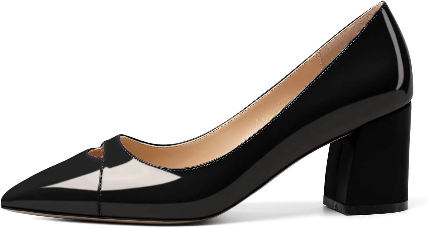 Zamikoo Women's Mid Block Heel Pumps, Pointed Toe Slip On Chunky Heels Ladies Work Office Dress Shoes 2.5 Inches
