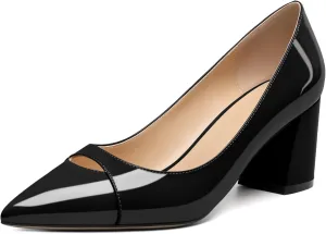 Zamikoo Women's Mid Block Heel Pumps, Pointed Toe Slip On Chunky Heels Ladies Work Office Dress Shoes 2.5 Inches