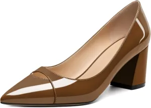 Zamikoo Women's Mid Block Heel Pumps, Pointed Toe Slip On Chunky Heels Ladies Work Office Dress Shoes 2.5 Inches