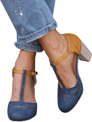 ZBYY Women's Ankle Strap Sandals Summer Close Toe High Chunky Heeled Ankle Strap Buckle Dress Pumps Party Wedding Shoes