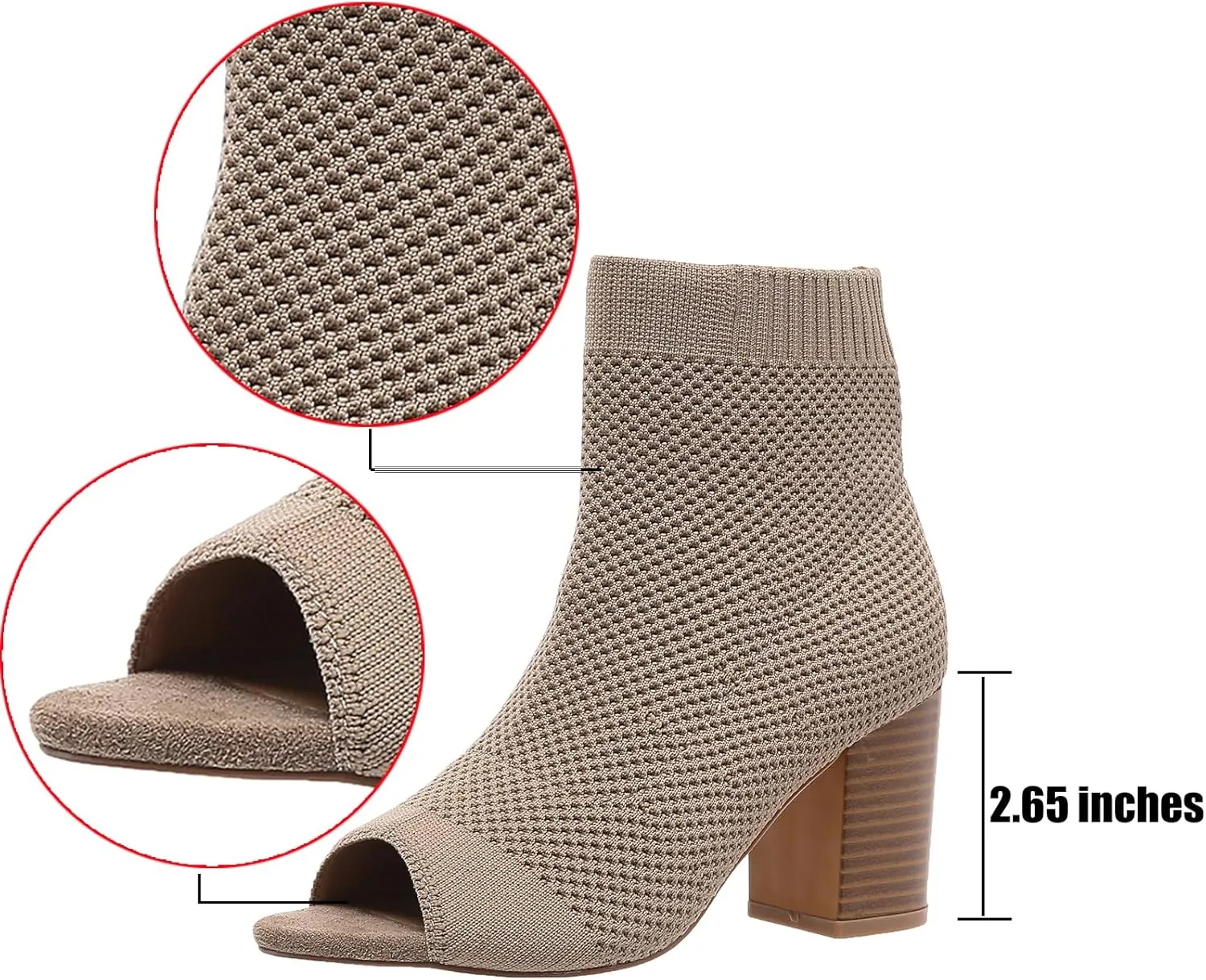 Zeberfi Women's Knit Peep Toe Chunky Block Heel Ankle Boots Fashion Open Pointed Toe Breathable Heeled Sandals Summer Casual Slip On Dress Sock Booties