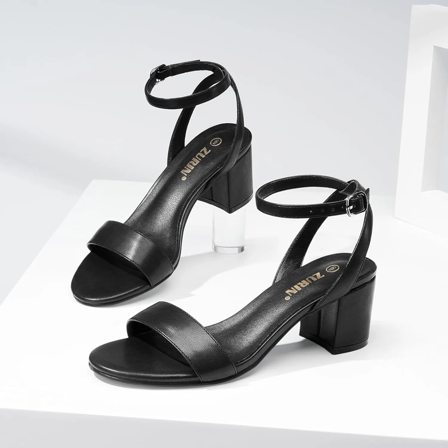 ZURIN Womens Low Block Chunky Heels Open Toe Ankle Strap Heeled Sandals Dress Pumps Shoes for Wedding Bridal Evening Party Homecoming Prom 2.24 inch