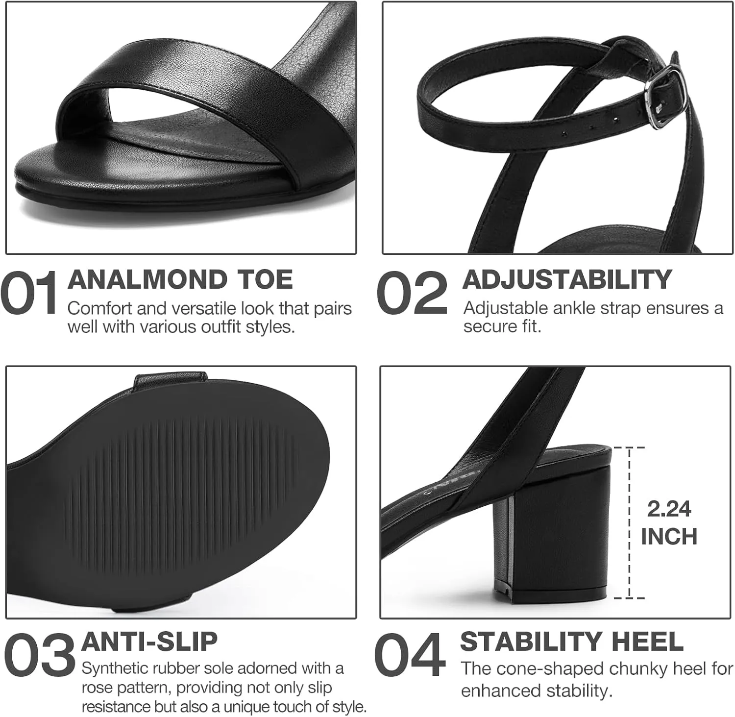 ZURIN Womens Low Block Chunky Heels Open Toe Ankle Strap Heeled Sandals Dress Pumps Shoes for Wedding Bridal Evening Party Homecoming Prom 2.24 inch