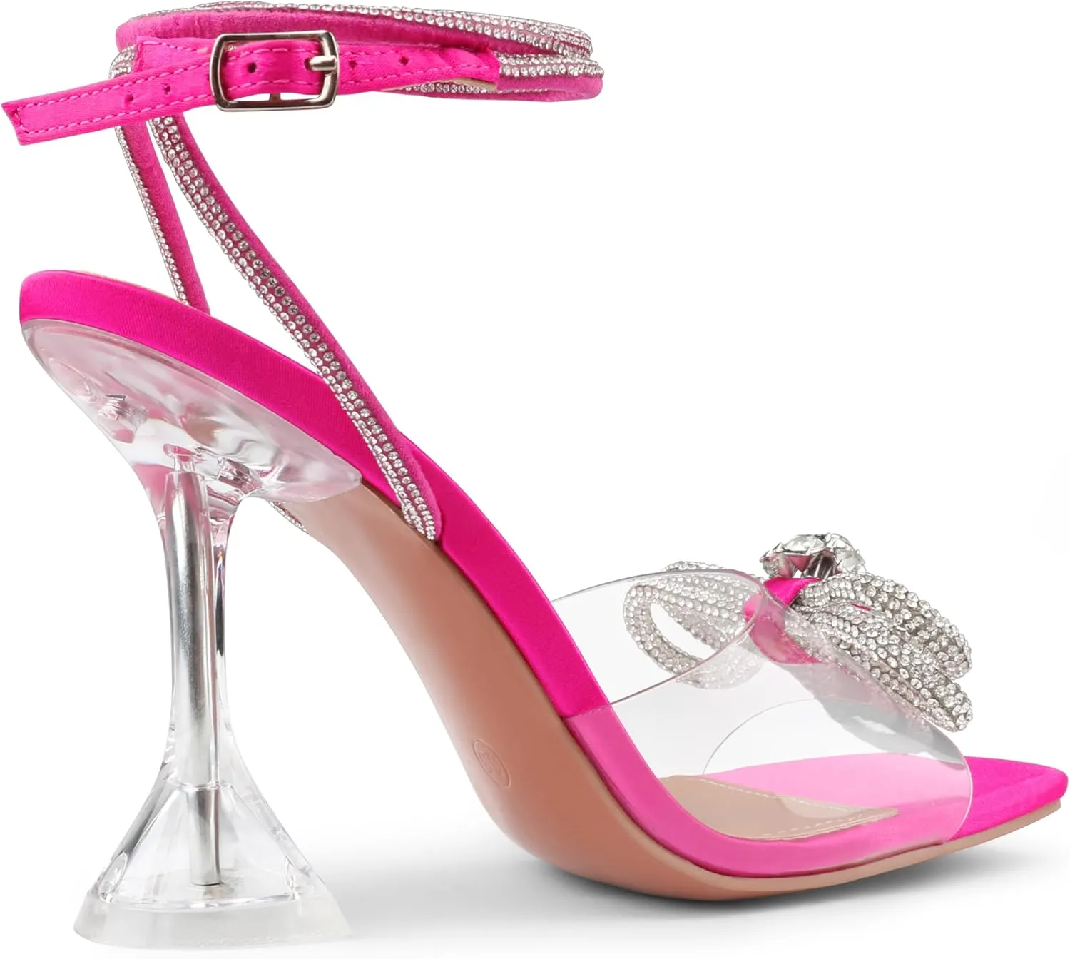 Zzheels Double Bowknots Crystal Sandals Clear Slingback Heels Square Toe Shoes for Party Wedding